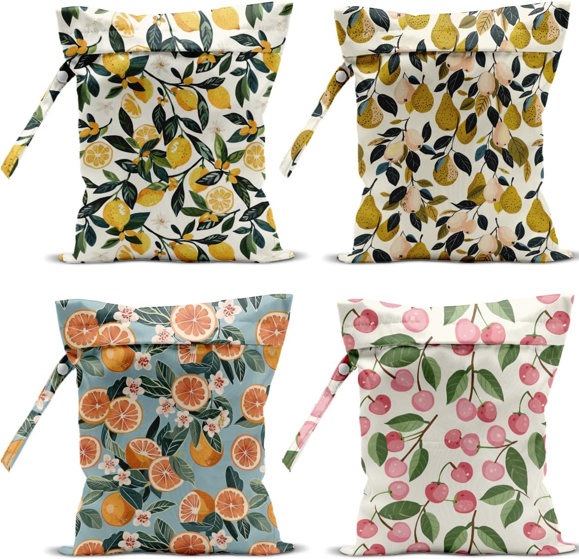 4 Pack Cute Fruit Wet Bag Waterproof Washable Reusable Wet Dry Bag for Swimsuit Dirty Clothes Cloth Diaper Travel Beach Pool Yoga Gym Toiletries Travel Beach Essentials Lemon Orange Peach Pear