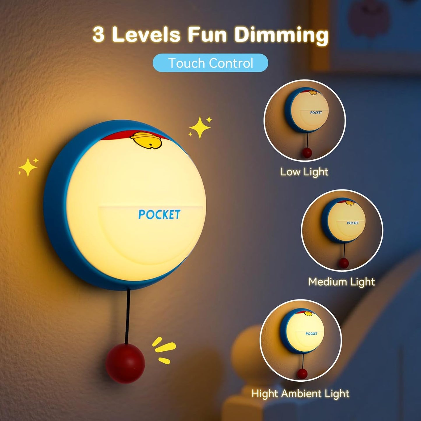 Night Light Cute for Kids, 3-Level Dimmable Night Lamp Wall Mounted, Silicone Squishy Light Up Gifts, Rechargeable Bedside Touch Lamp for Breastfeeding Toddler Baby Kids Decor