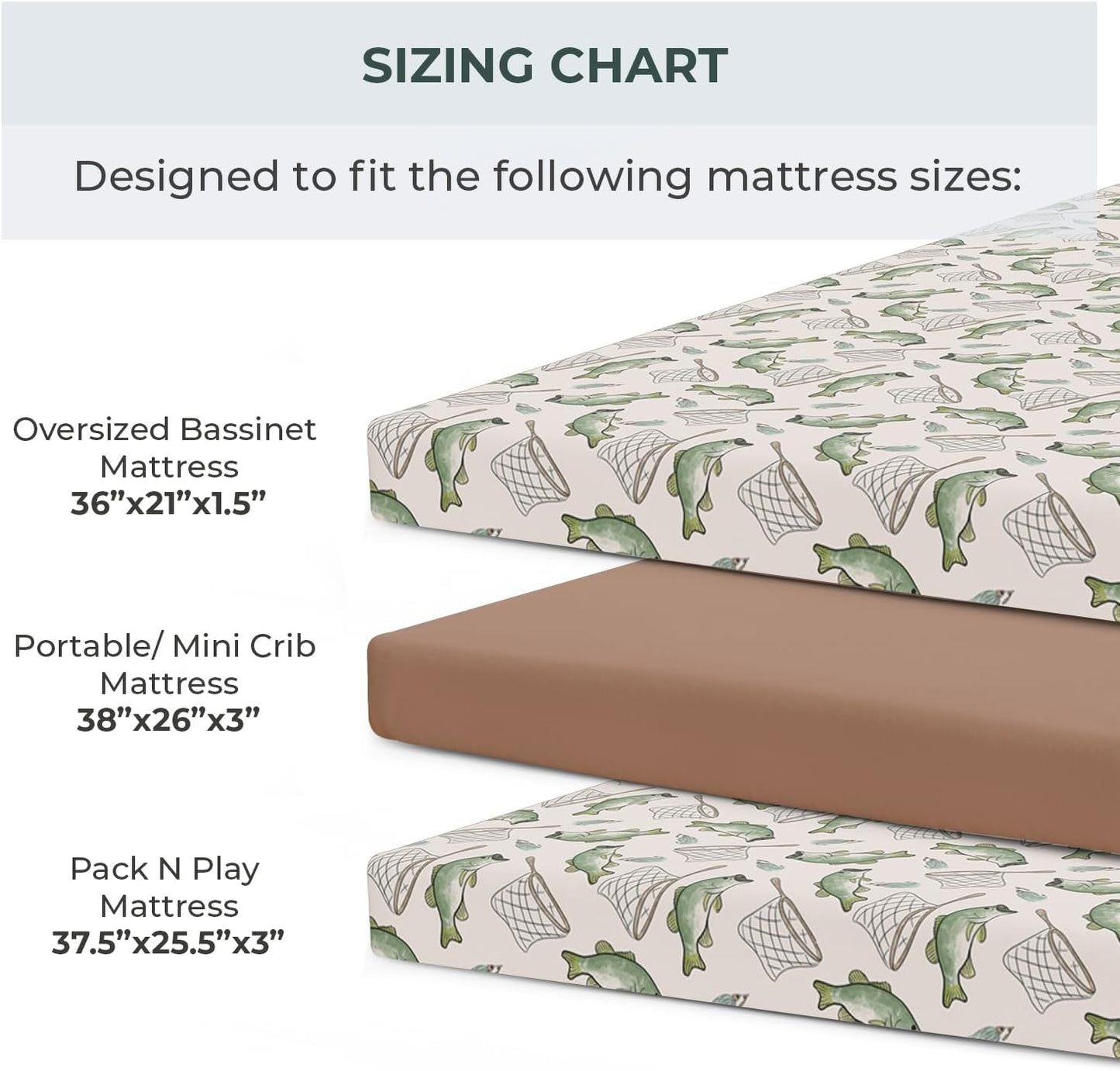 Pobibaby – 2 Pack Pack N Play Sheets and Mini Crib Sheets, Premium Fitted Pack N Play Sheets for Standard Playards and Mini Cribs – Ultra-Soft Jersey Knit, Safe and Snug for Baby (Gone Fishing)