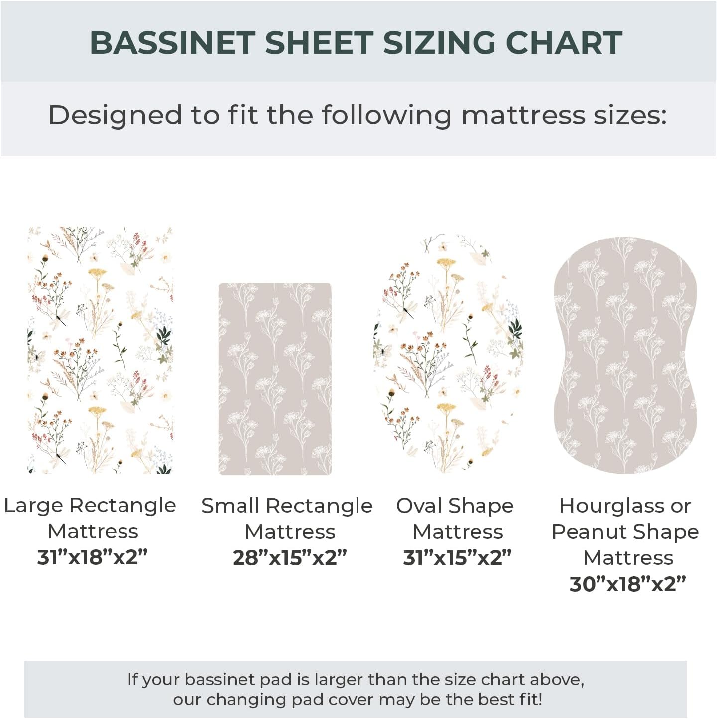 Pobibaby - 2 Pack Premium Bassinet Sheets for Standard Bassinets - Ultra-Soft Jersey Knit, Stylish Floral Pattern, Safe and Snug for Baby (Wildflower)