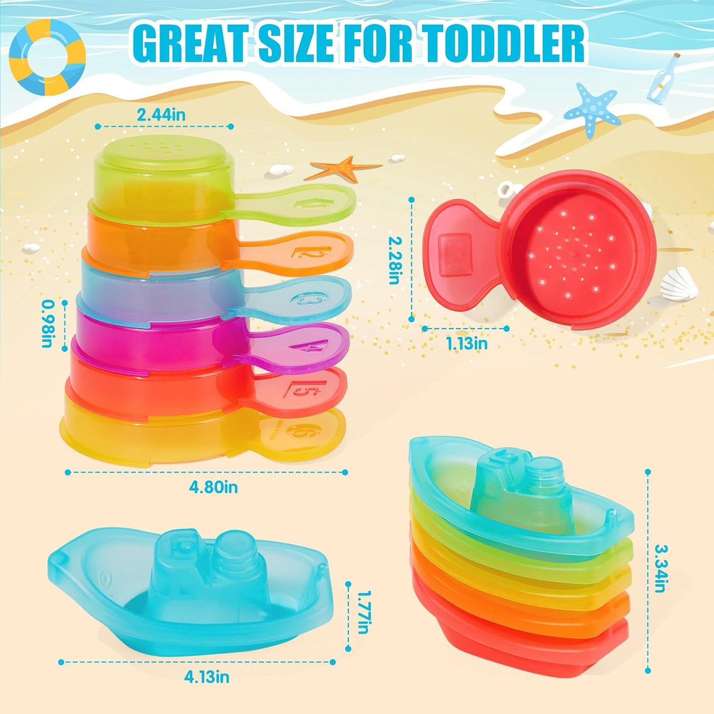 Baby Bath Toys for Kids Ages 1-3, 11PCS Mold Free Bath Toys for Toddlers with Floating Boats and Spoons, Baby & Toddler Bathtub Water Table Pool Sand Play Toys for Christmas Stocking Stuffers