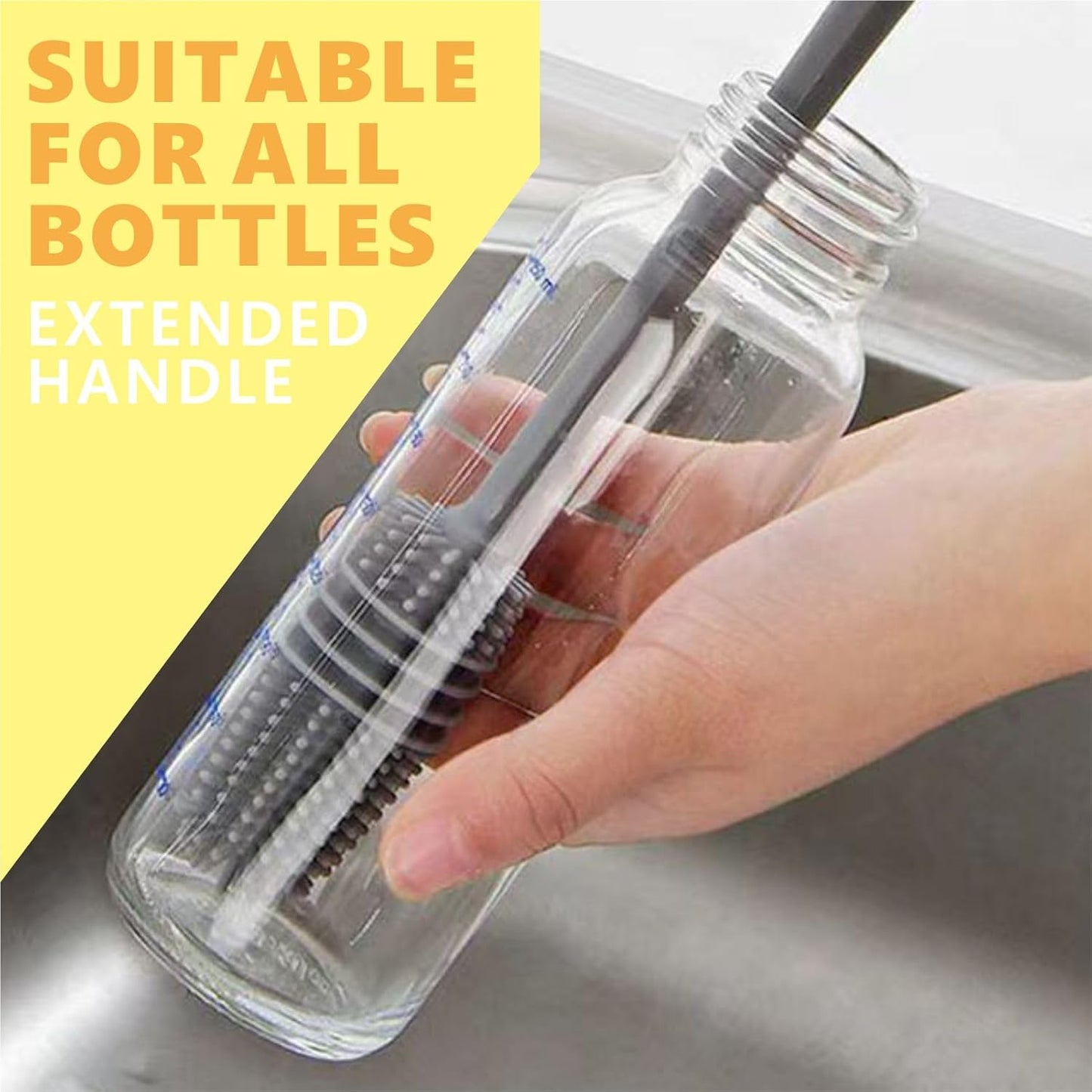 Silicone Bottle Brush,Silicone Bottle Cleaning Brush with Long Handle，be Suited to Cleaning Narrow Neck Containers, Vacuum Sports Bottle, Tumblers, Flask, Glassware (2 Pack, Black and White)