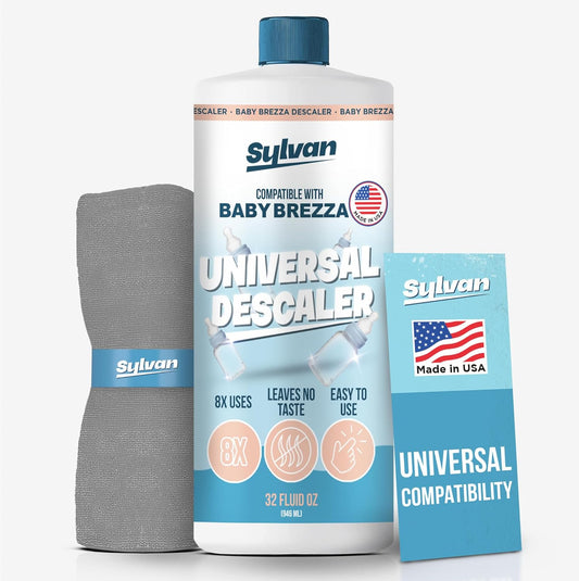 Descaler Compatible with Baby Brezza Machines | 32 Oz | 12 Month Supply | US Made | Free Cleaning Cloth | Descaling Solution Compatible with Baby Appliances | Cleans & Descales