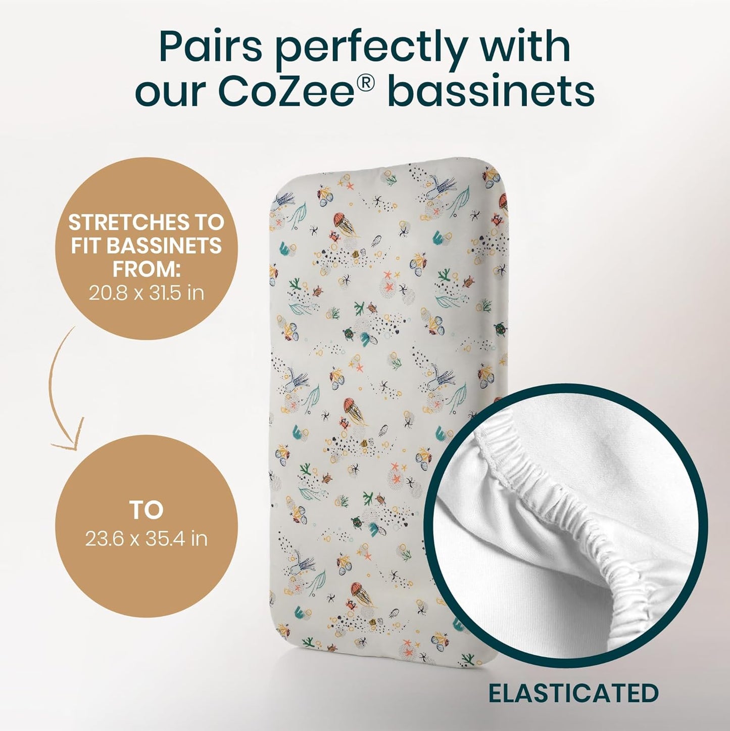 Tutti Bambini Premium Bassinet Sheets (2 Pack) - Soft & Breathable Bamboo Jersey, Double-Strength Bedside Sleeper Sheets, Fits Mattresses from 20.8 x 31.5 in to 23.6 x 35.4 in (Our Planet)
