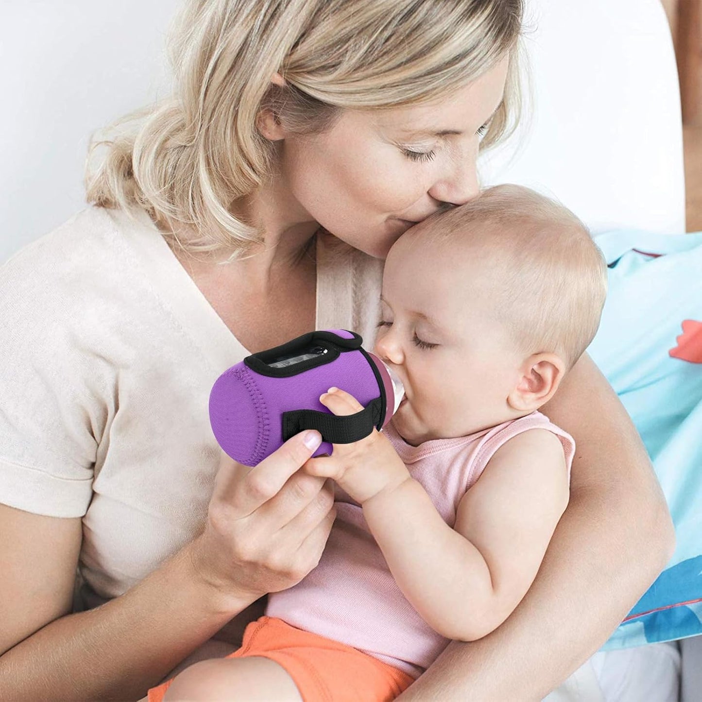 Beautyflier Glass Baby Bottle Sleeve Covers for 9oz Nature Baby Bottles with Dual Handle, 3.8mm Thicken Heat and Cold Retention Baby Bottle Sleeve (Black+Purple)