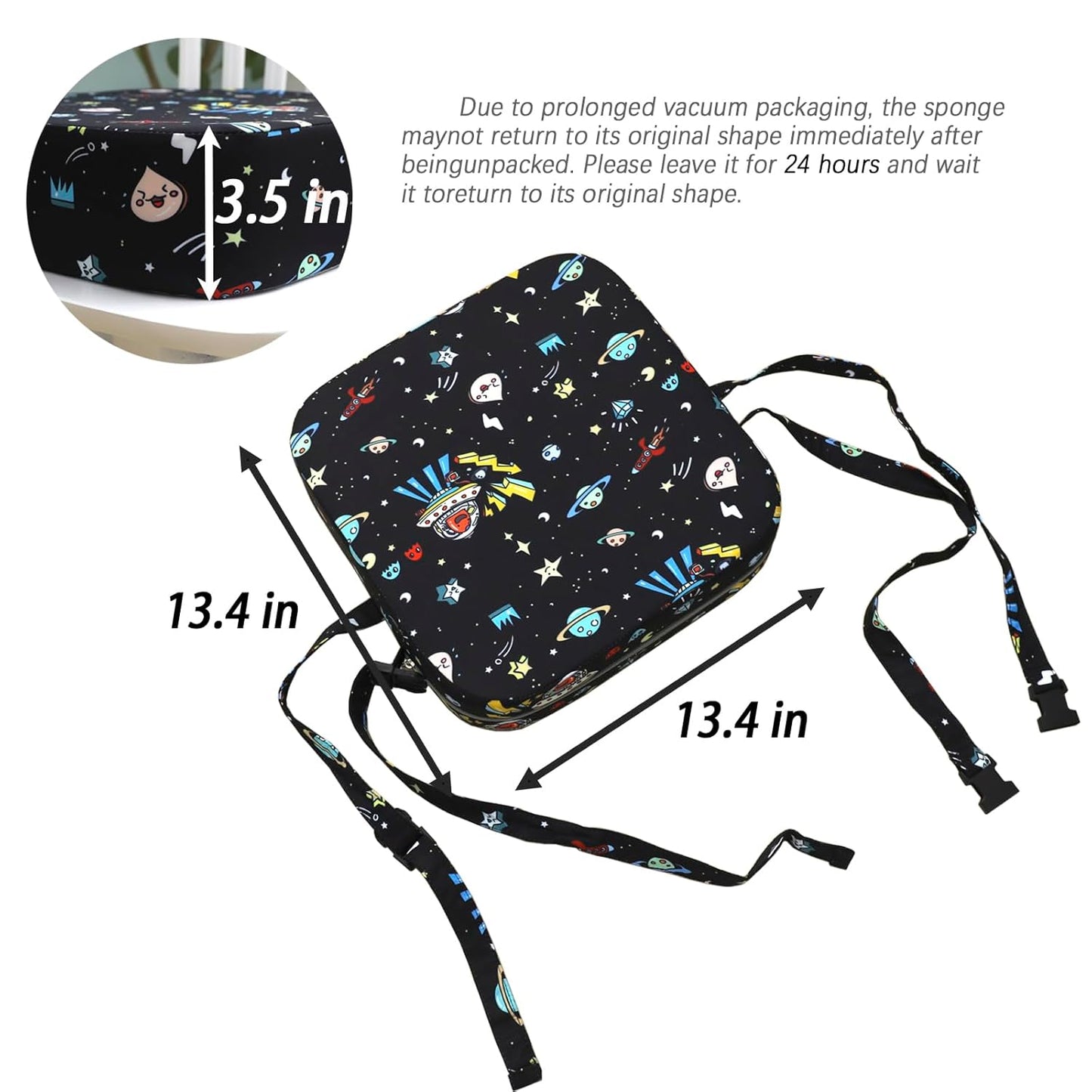 Toddler Booster Seat for Dining Table, Portable Kids Booster Seat with Safety Buckles Portable Increasing Booster Cushion with Non-Slip Bottom (Black Astronaut)
