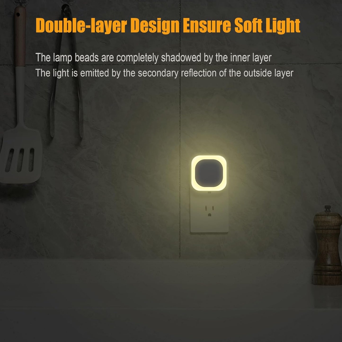 6 Pack Warm White Night Light, Gentle Eye-Care with Dimmable Soft Glow & Indirect Reflection, Auto Dusk to Dawn Sensor, Plug in Nightlight for Nursery, Kids Room, Bedroom, Hallway