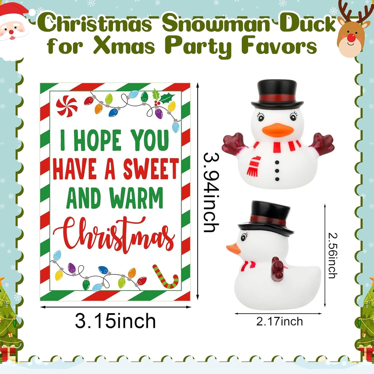 Yaomiao 48 Pcs Christmas Rubber Ducks Bulk Rubber Ducks Bath Toys Christmas Stocking Stuffers Snowman Decorations with Card Xmas Duck Gifts for Xmas Party Favors