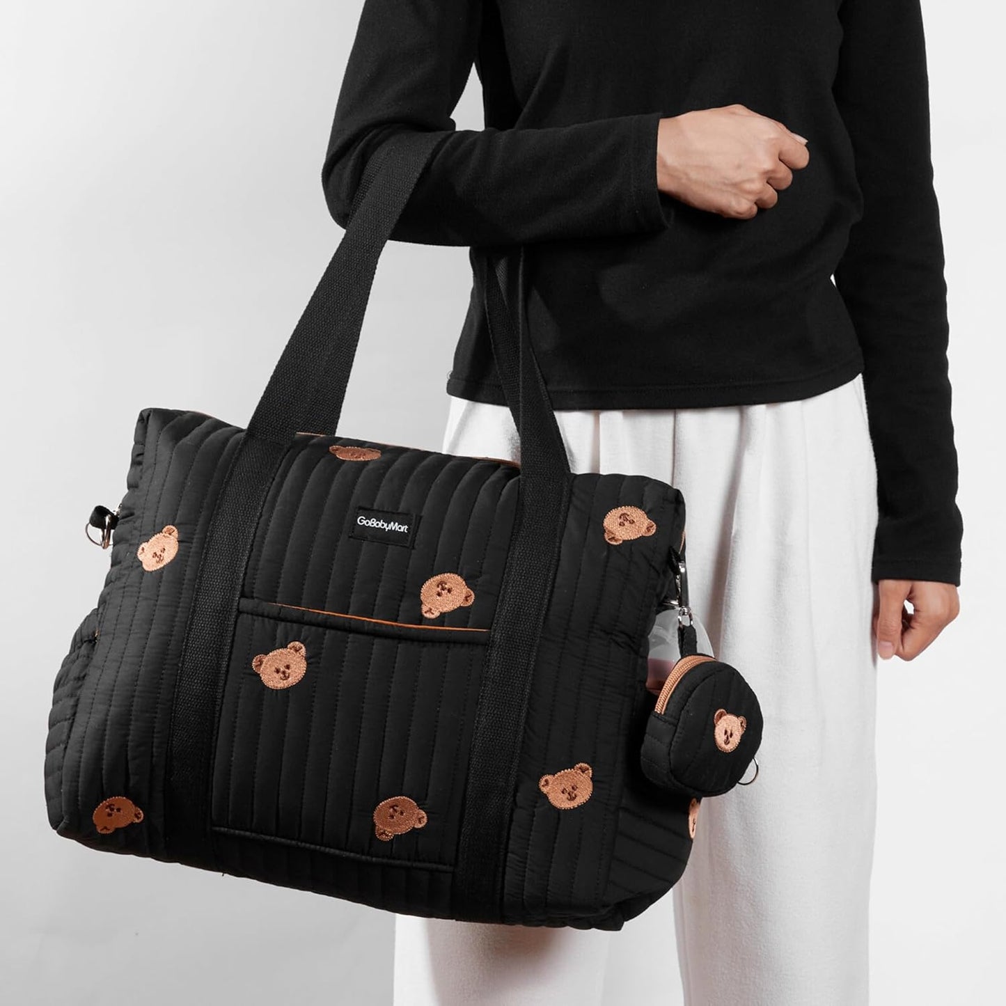 Large Diaper Bag Tote, Maternity Hospital Travel diaper tote, Multifunction baby bag, Baby Nappy Bags, Messenger bag (Medium - Black Bears)