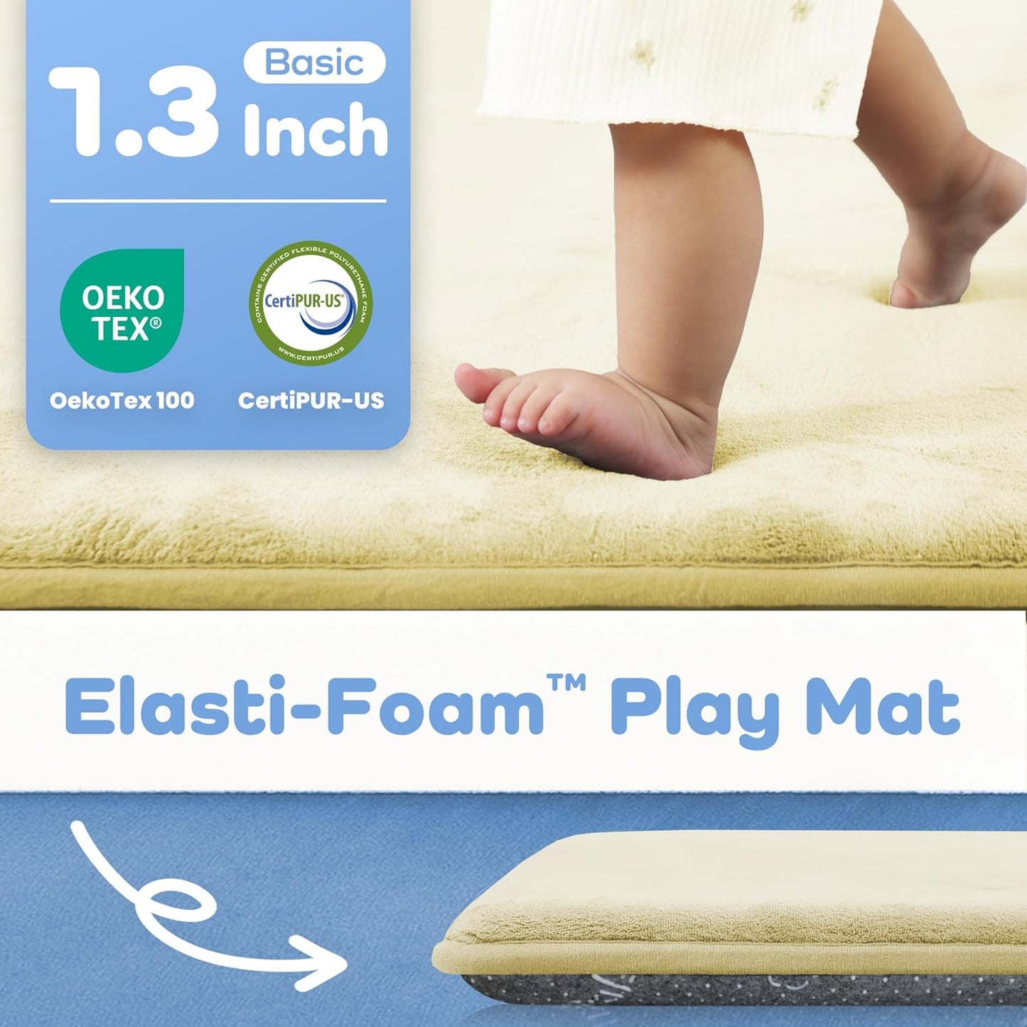 1.3" Thick Baby Floor Play Mat 50x50, Basic Padded Foam Mat for Tummy Time Crawling, Non Slip Cushioned for Babies Toddlers Infants Kids (Cream)