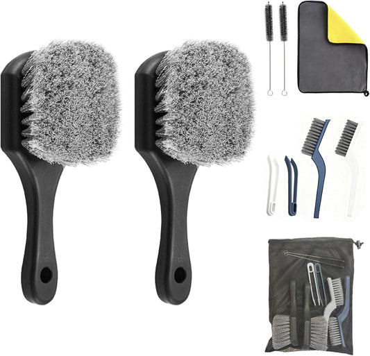 10-Piece Heavy-Duty Scrub Brushes Set with Bird Bath Scrubber and Crevice Tools for Outdoor, Kitchen, Bathroom, Tire & Wheel(Grey)