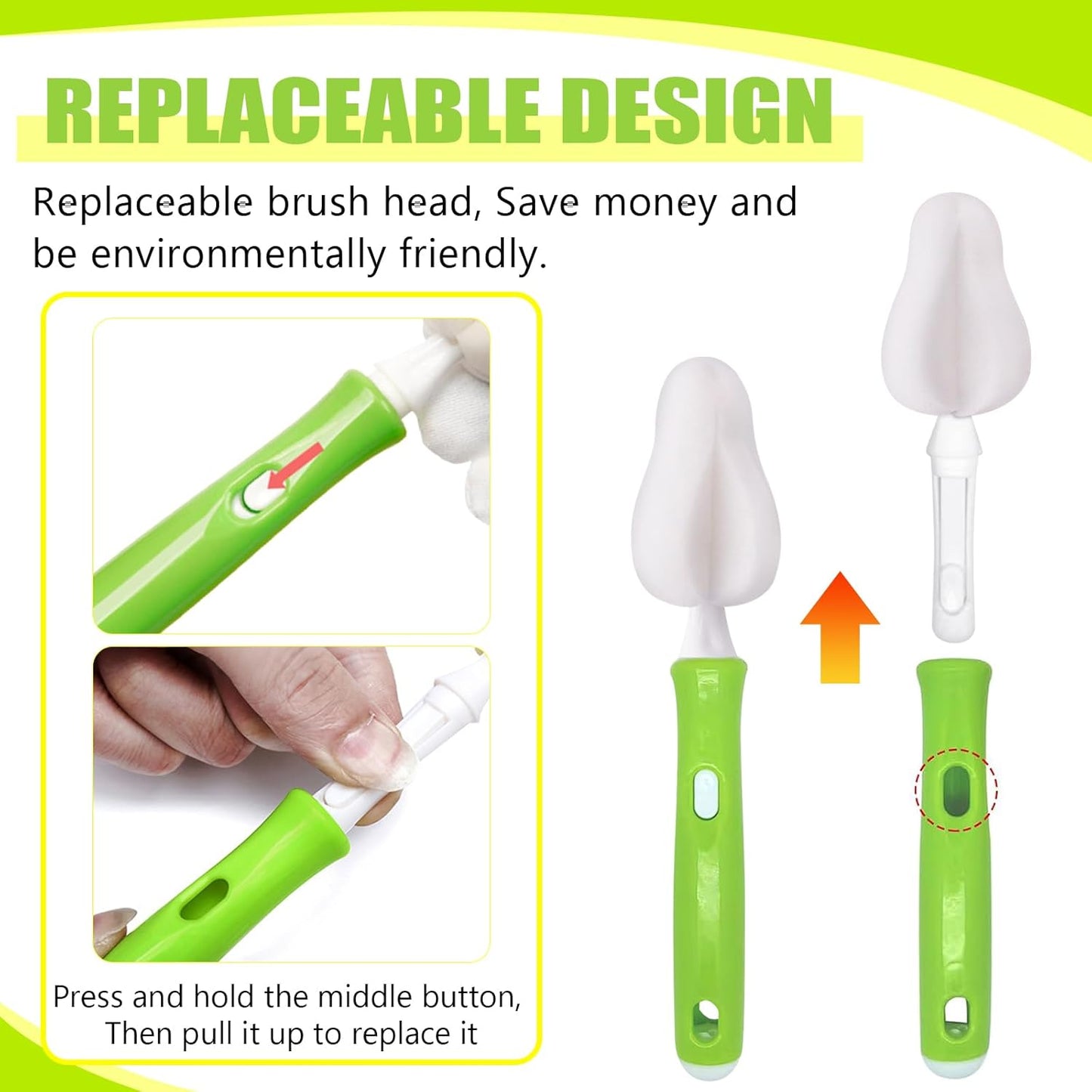 INVODA Nipple Brush 4PCS Sponge Bottle Brushes with 4 PCS Straw Brush Baby Bottle Nipple Cleaner Brush Long Handle Detachable Nipple Brushes (White)