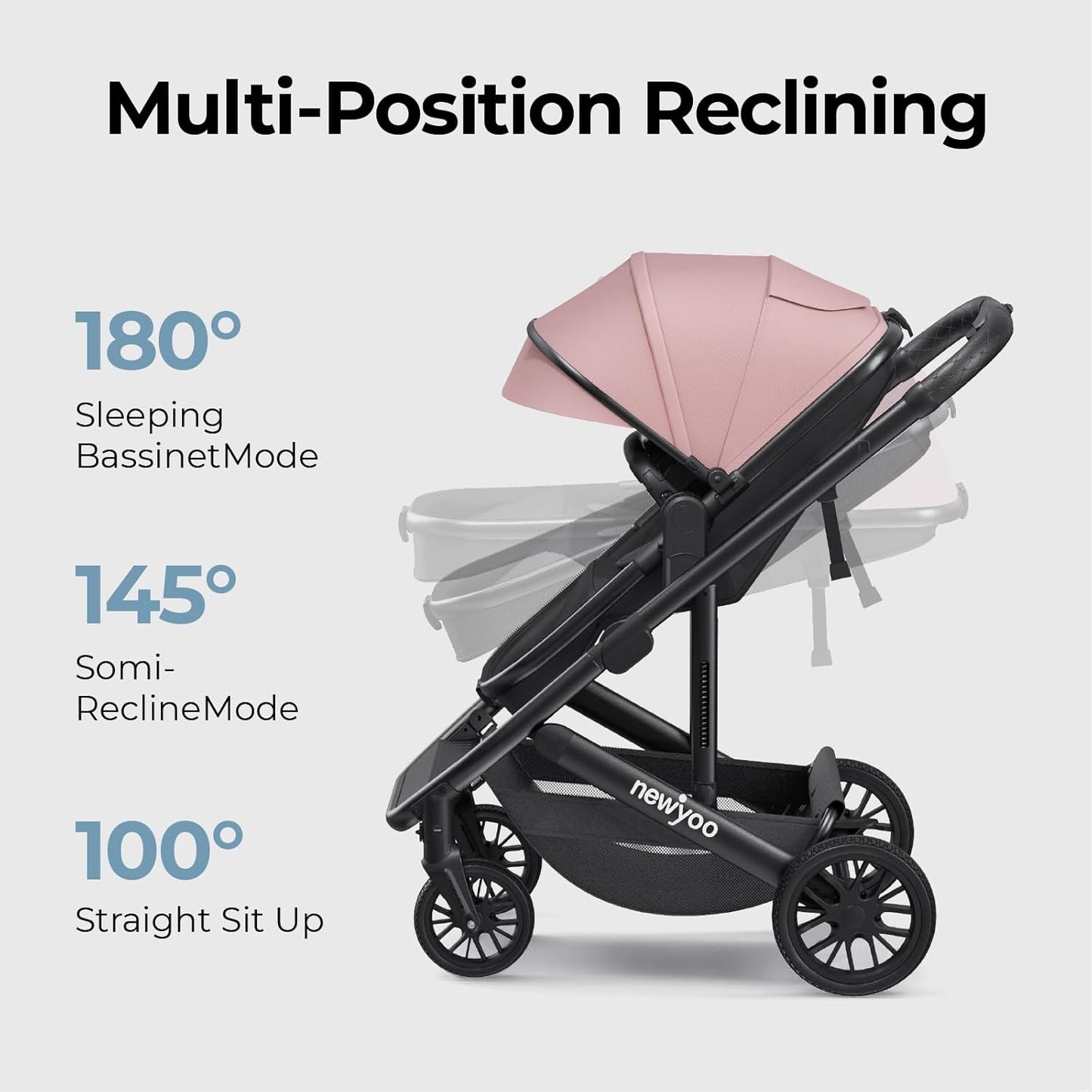newyoo Baby Stroller, Nestro 516M, Infant Bassinet Strollers w Convertible/Reversible Seat & Cup Holder, Coches para Bebes, 2 in 1 Rear-Facing Pram from Newborn to Toddler, One-Hand Easy Fold, Pink