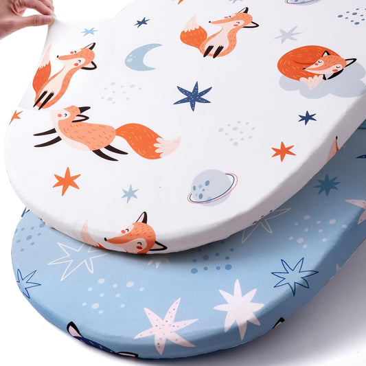 Stretch Fitted Bassinet Sheet Set BROLEX 2 Pack Cradle Sheets for Bassinet Pad/Mattress,Unisex Boys Girls,Ultra Soft,Starry Fox
