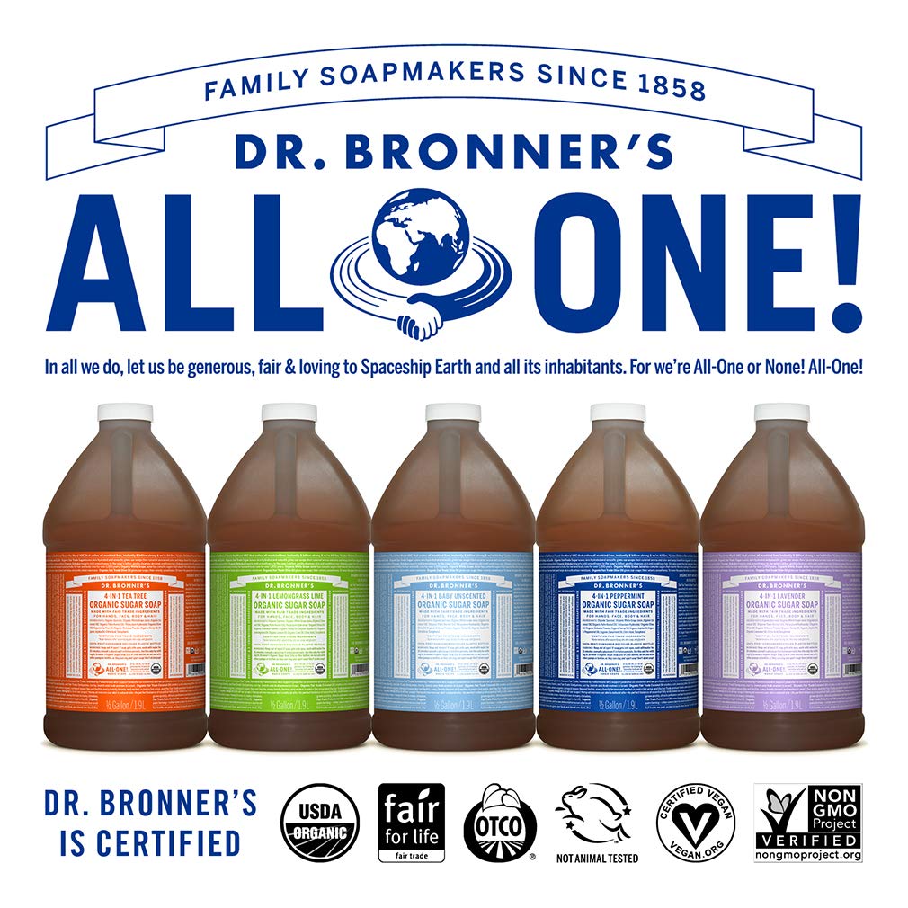 Dr. Bronner's - Organic Sugar Soap (Tea Tree, 64 Ounce) - Made with Organic Oils, Sugar and Shikakai Powder, 4-in-1 Uses: Hands, Body, Face and Hair, Cleanses, Moisturizes and Nourishes, Vegan