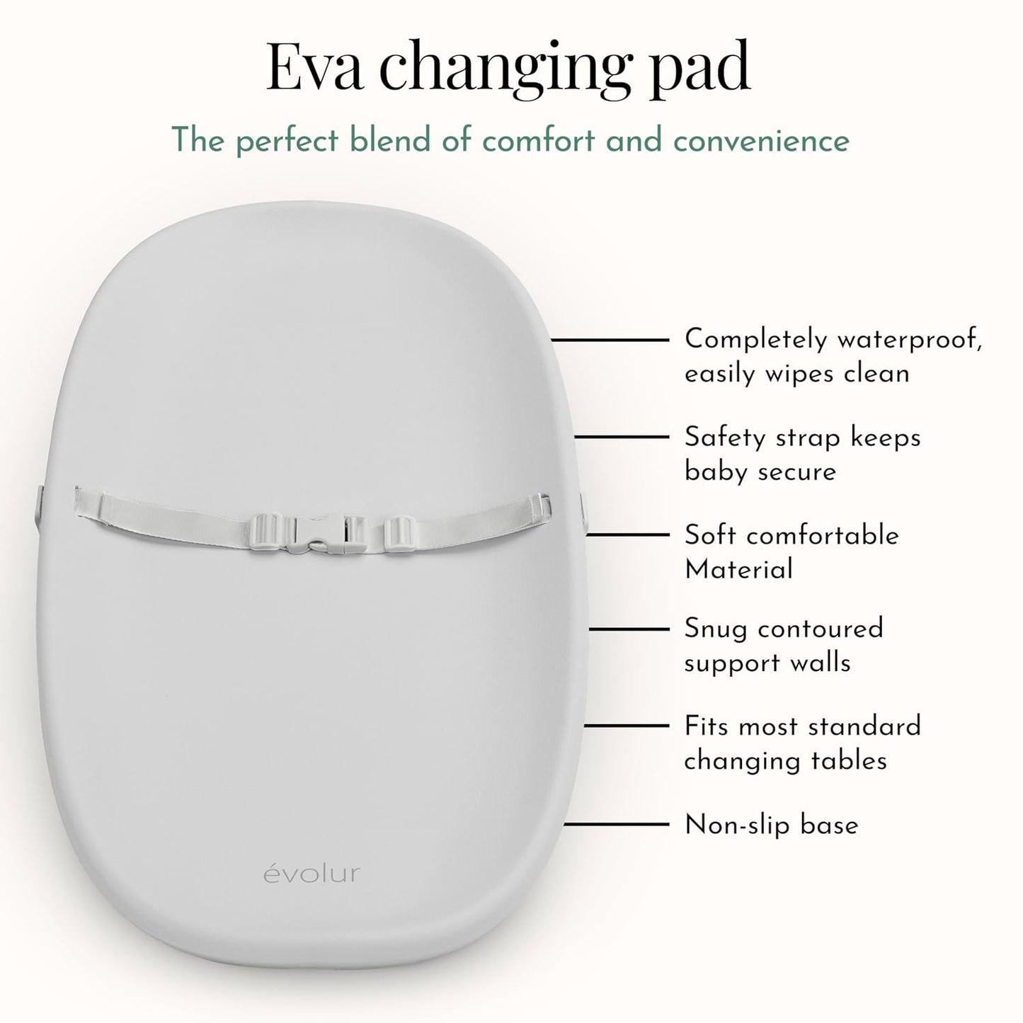 Evolur Eva Baby Changing Pad in Light Gray, Soft, Lightweight and Portable Changing Pad, Fits All Changing Table, Waterproof Firm Padding