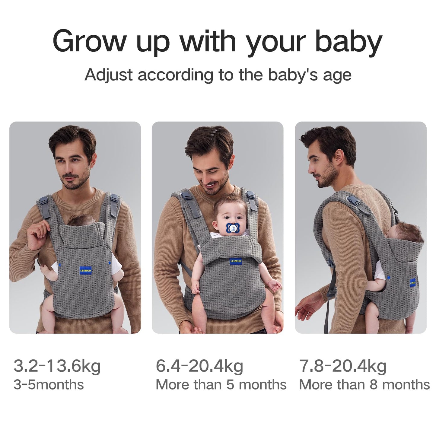 Baby Carrier Newborn to Toddler,Newborn Carrier(7-25lbs) with Head Support, Cozy Baby Wrap Carrier, with Hook&Loop for Easily Adjustable, Soft Fabric (Breathable Black) (Summer-Gray)