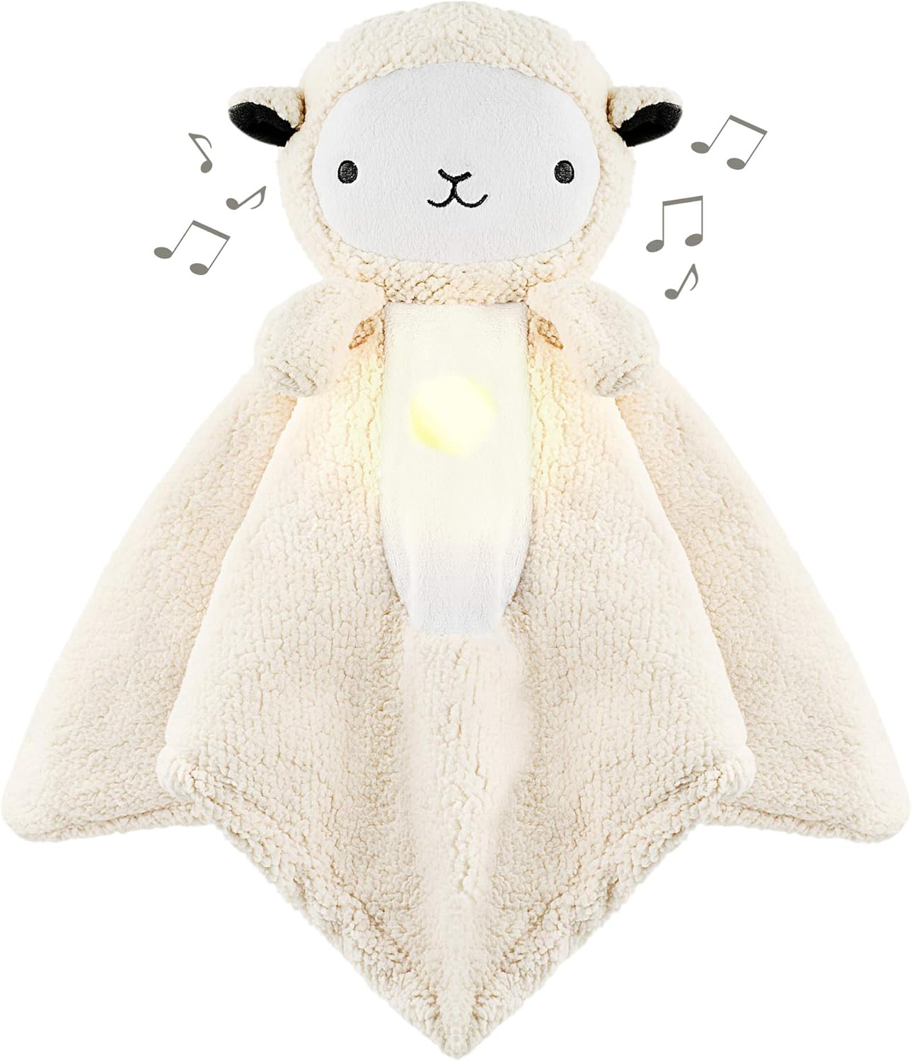 Wavhello LoveBub Sound & Light Baby Security Blanket Lovey, Plush Lullaby Music Player, White Noise Soother & Soft Night Light, Machine Washable - Lou The Lamb (White Minky, 18")
