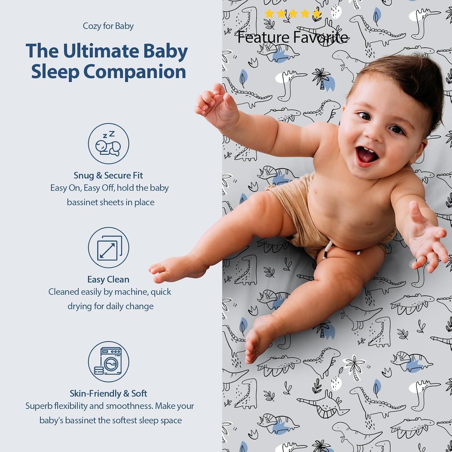 Baby Bassinet Sheets Girl Boy, Fitted Bassinet Sheet Set 3 Pack Bassinet Mattress Sheets Universal Fit for Rectangle, Round, Oval, Hourglass Mattress, Soft Breathable Grey & Blue Car