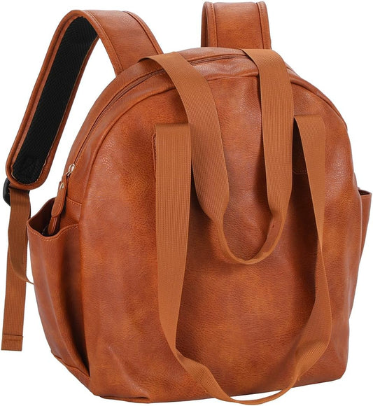 Stylish Diaper Bag Backpack, Leather Large Capacity Travel Baby Diaper Bag Tote for Mom Dad, Handbag shoulder bag, Waterproof, Lightweight Brown