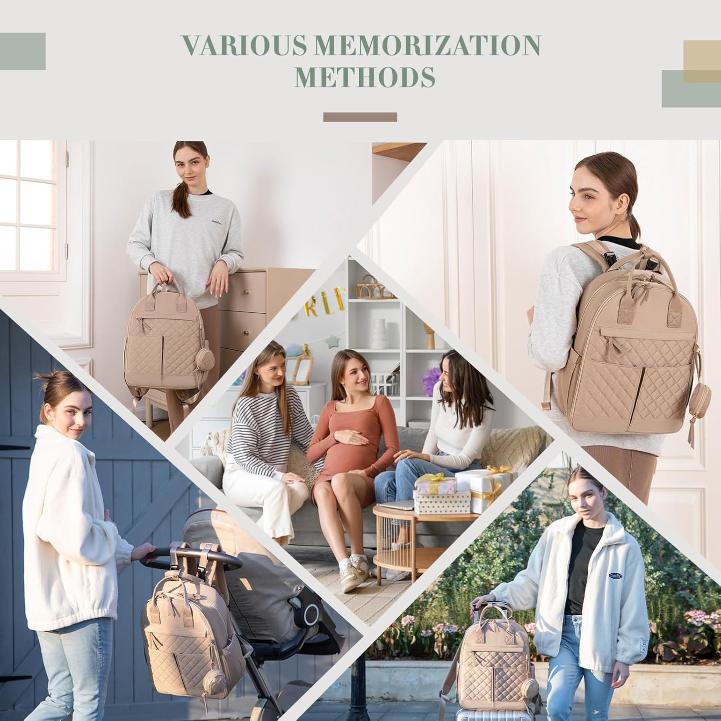 Diaper Bag Backpack, Baby Diaper Bag with 18 Pockets, Large Baby Bag Backpack for Girl Boy, Waterproof Diaper Bag with Changing Pad,Wet Dry Bag, Khaki