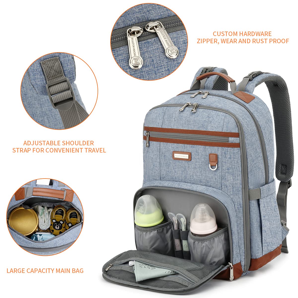 Diaper Bag Backpack, Large Baby Nappy Bags with Portable Changing Pad for Boys and GirlsMultifunction Travel Baby Bag for Moms Dads, Shower Gifts Waterproof and Stylish，Light Blue