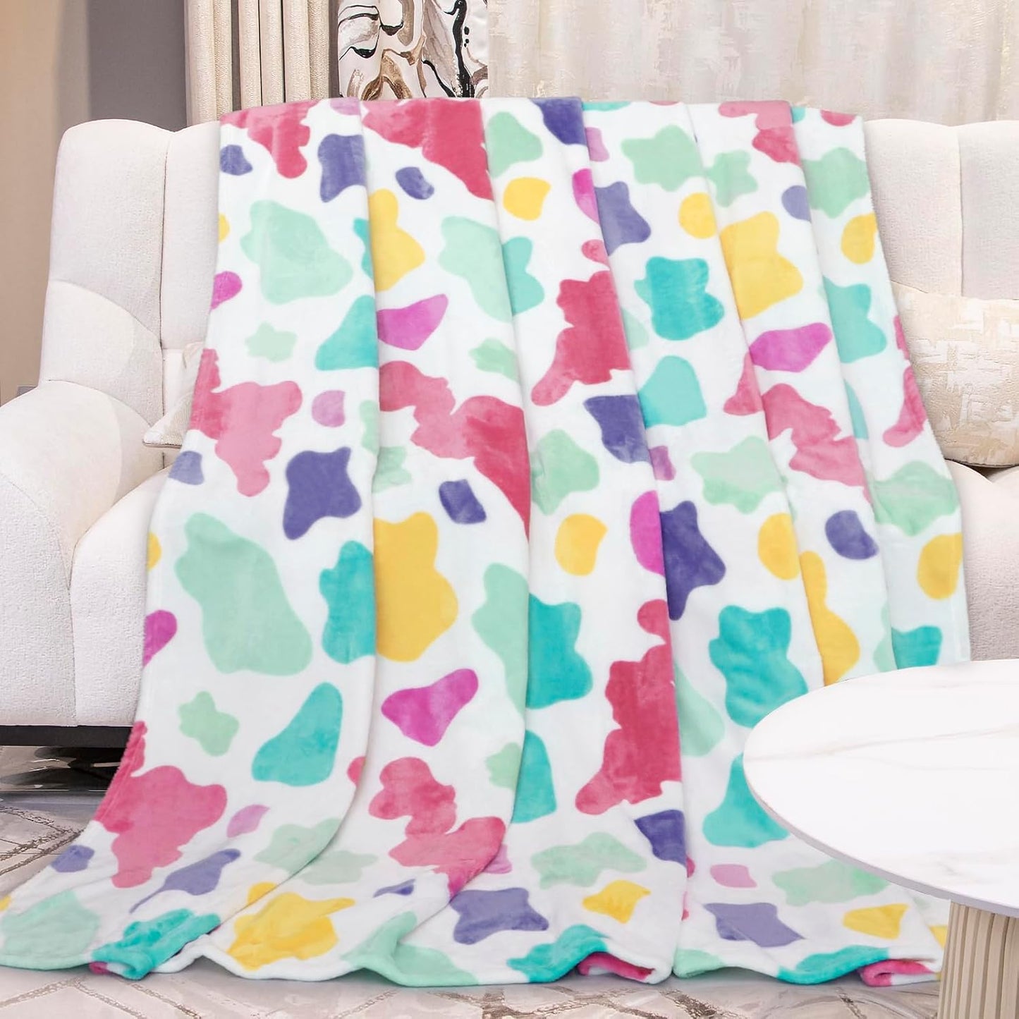 Twin Size Fleece Blanket 60x80 - Lightweight Soft Colorful Rainbow Throw for Bed, Couch & Travel,Girls Bedding Gifts