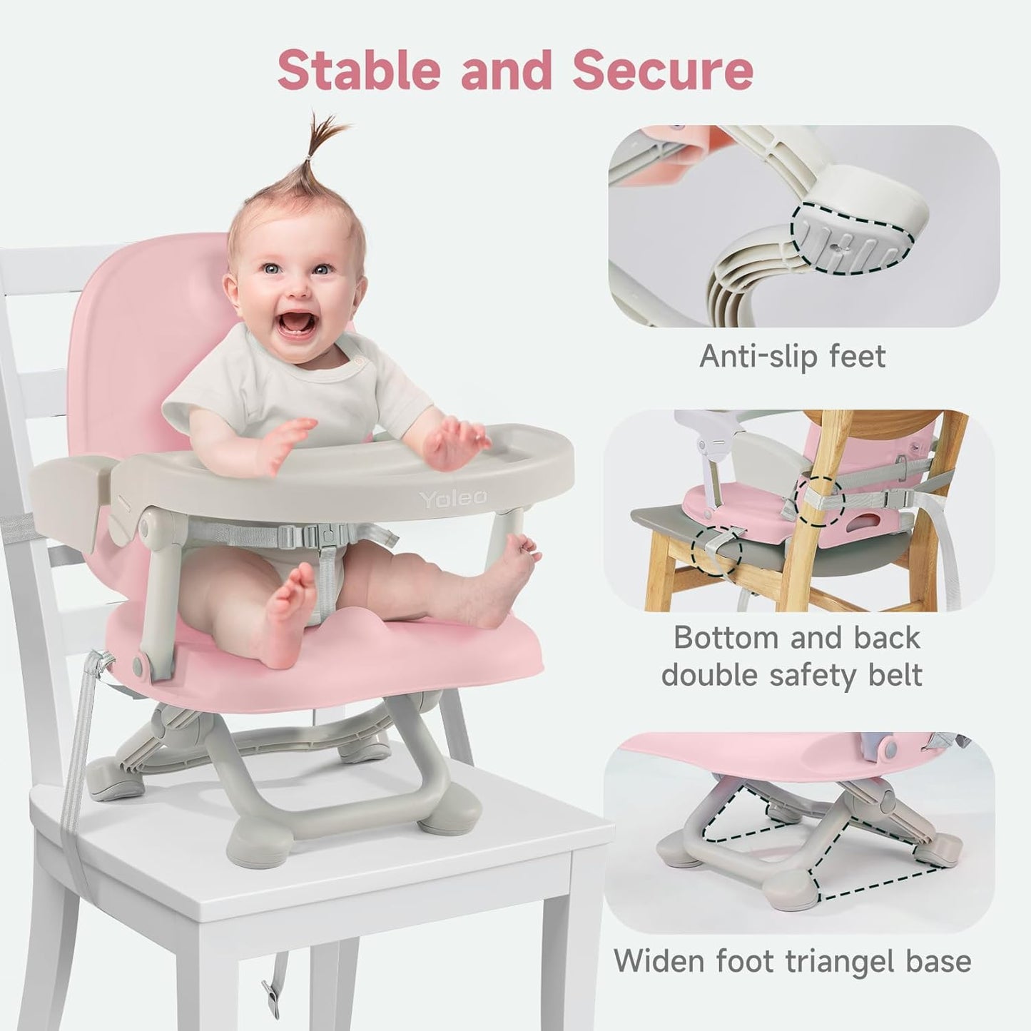 YOLEO Baby High Chair Booster Seat for Dining Table, Adjustable Height Travel Foldable High Chairs with Tray