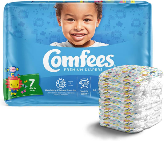 Comfees Premium Baby Diapers with Total Fit System for Boys & Girls, Size 7, 80Count