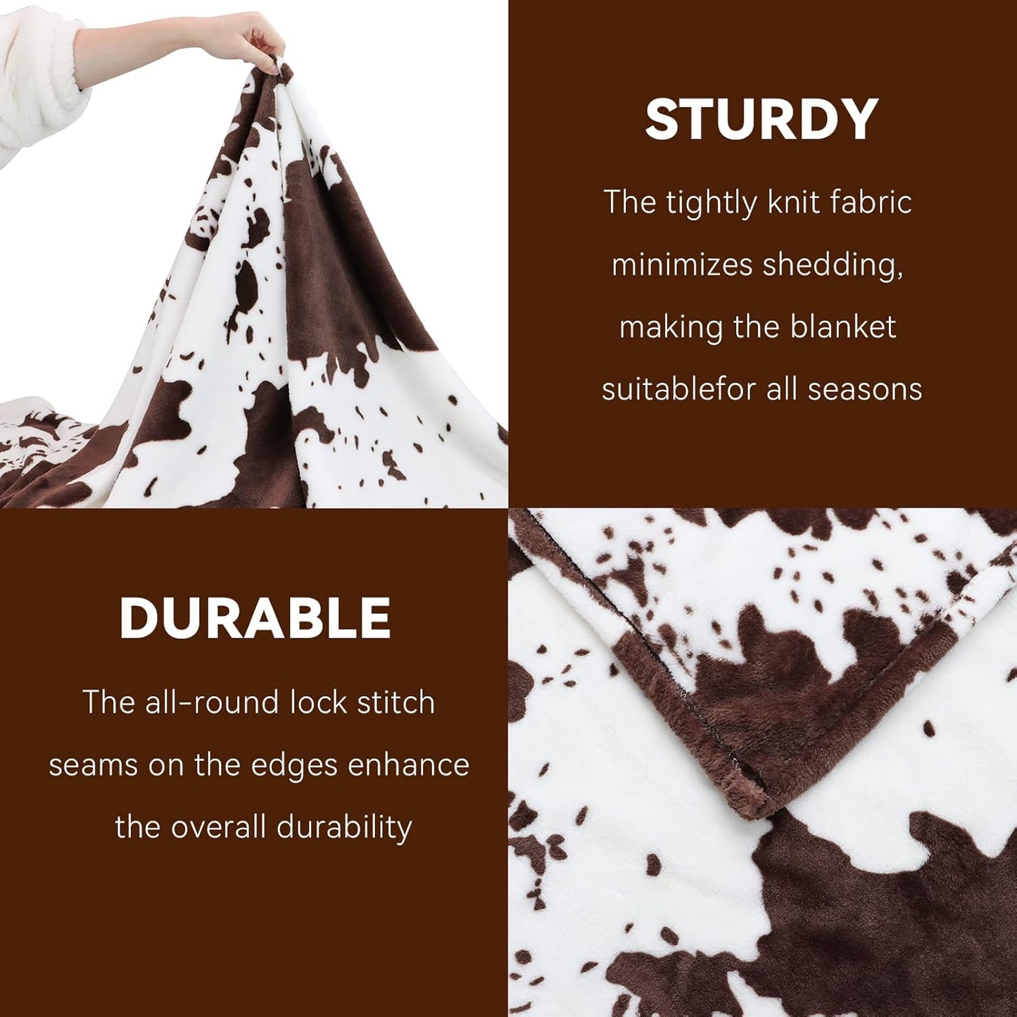 Cow Print Fleece Blanket King Size - Soft Lightweight Fuzzy Bed Blanket for Adults, All Seasons Home Decor, Gifts for Cow Lovers (Black & White) 90"x108"