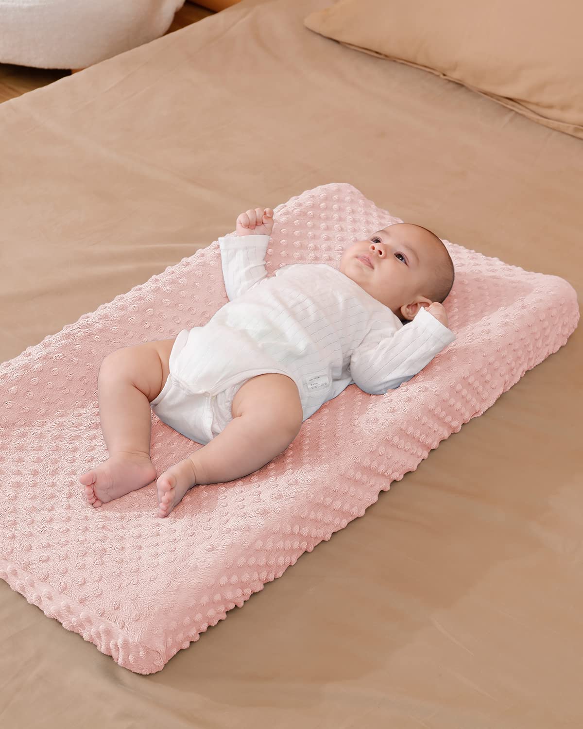 Solid Changing Table Pad Cover Cradle Sheet, Fits 32"/34''x16 Contoured Diaper Changing Pad, Ultra Soft Cozy Dots Plush Changing Table Covers, Breathable Wipeable Removable (Light Pink)