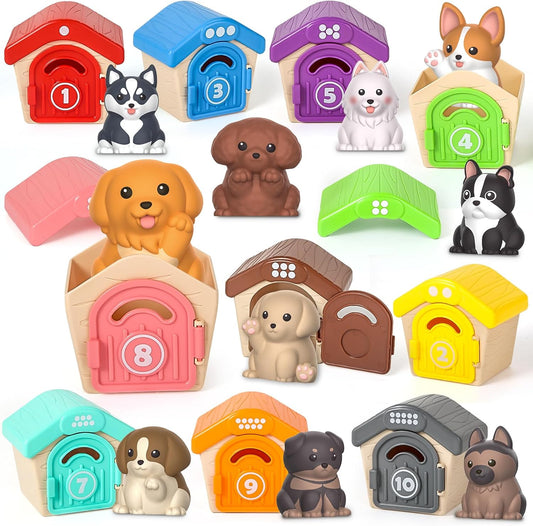 Letapapa Toddler Toys for 1 2 3 Year Old, 20 Pcs Dog Toys for Kids, Montessori Educational Counting, Matching & Sorting Motor Skills, Christmas Birthday Gifts for Baby Boy Girl Aged 12-18 Months