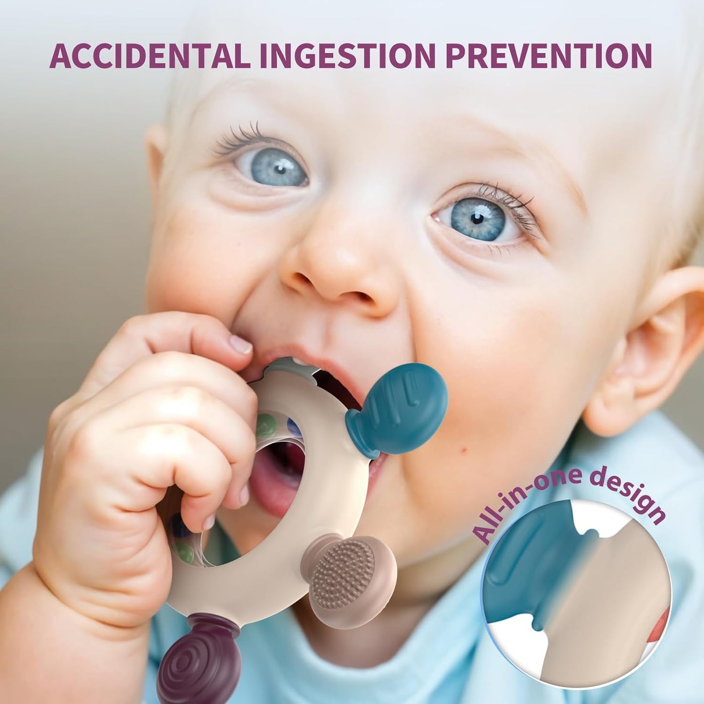 akolik Teething Toys for Babies, Baby Teethers Toy Teething Ring Silicone, Grasping Teething Toy, BPA Free Teething Newborn Accessories for Baby 0 3 6 9 12 18 Months (Ringer Grey)