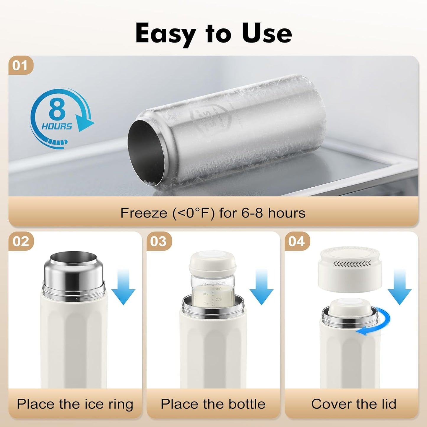 Portable Breast Milk Cooler - 11oz Breast Milk Cooler Bottle with Baby Bottle, Breast Milk Chiller with Stainless Steel Ring Cooling for 24 Hours, Breastfeeding Essentials for Travel Outdoor