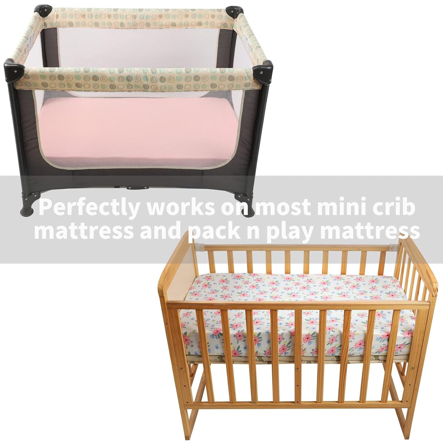 Onacosht Pack n Play Sheets 3 Pack Fitted for Baby Girl, Stretchy Jersey Knitted Portable Mini Crib Sheets Playard Mattress Cover, Pink Floral