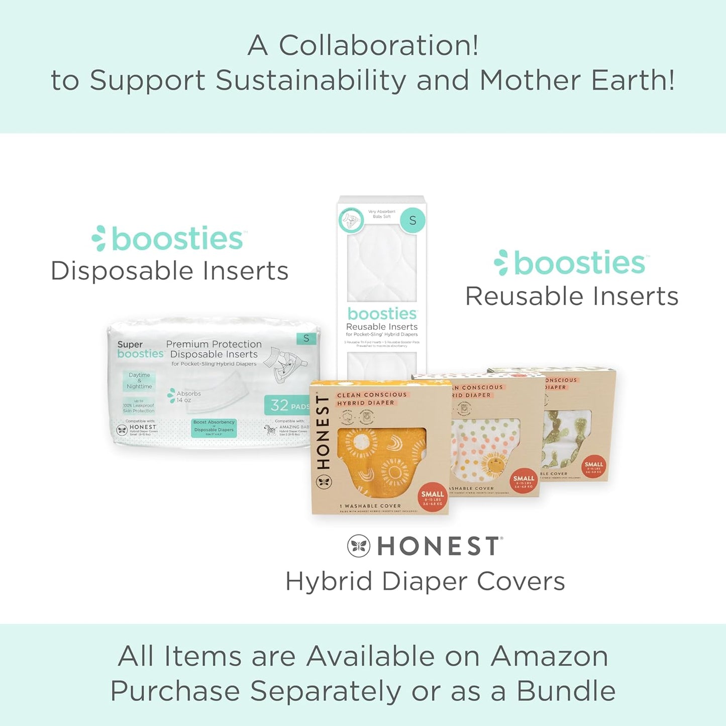 Honest Hybrid Cloth Diaper Covers with Pocket-Sling, Small (8-15 lbs), Stops Nighttime Leaks, Use with Boosties Disposable Diaper Pad or Reusable Insert, 3 Pack of Cotton Muslin Covers