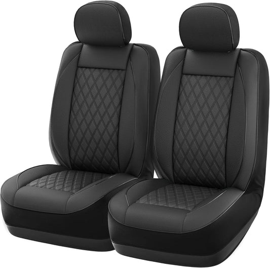 GIANT PANDA Front Car Seat Cover for Kia, Piping Leather Bucket Seat Protectors Waterproof, Custom Fit Kia Sorento Sportage Forte Telluride K5 Seltos Soul Optima Carnival (2 Pack Black)