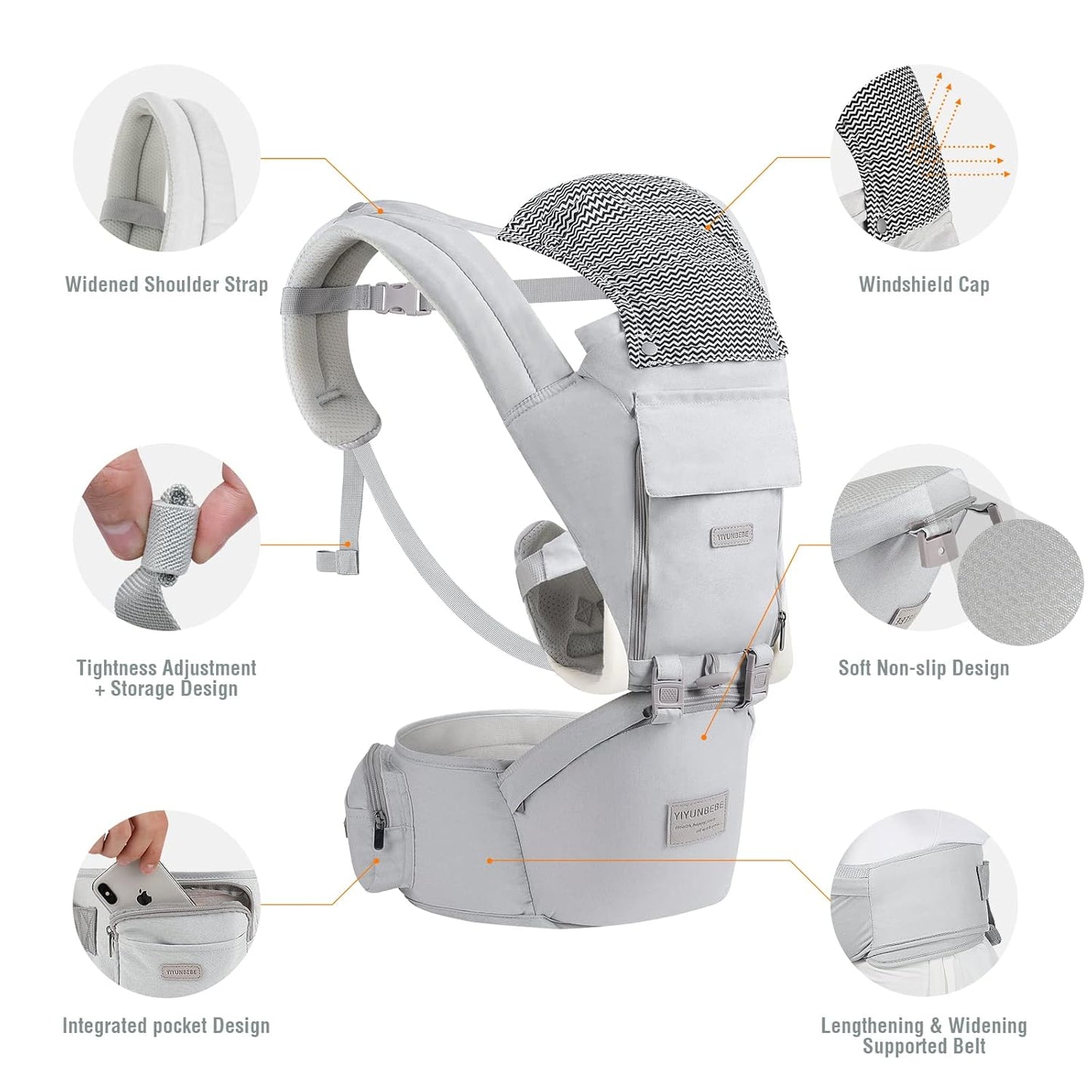 Baby Carrier Newborn to Toddler Baby Carriers with Seat Infant Baby Holder Backpack Baby Carriers Front and Back for Carrying and Hiking (Light Grey)