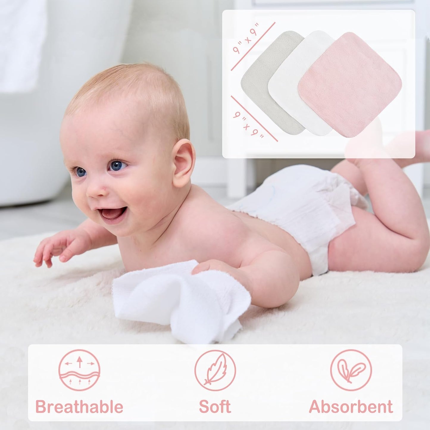 Viviland Baby Towels and Baby Wash Cloths Set Hooded Baby Towels Baby Wipes Absorbent Bath Face Towels Burp Cloths or Face Towels for Girl Boy 6-Pack Size 28 x 28 Inch(Elephant Flower)