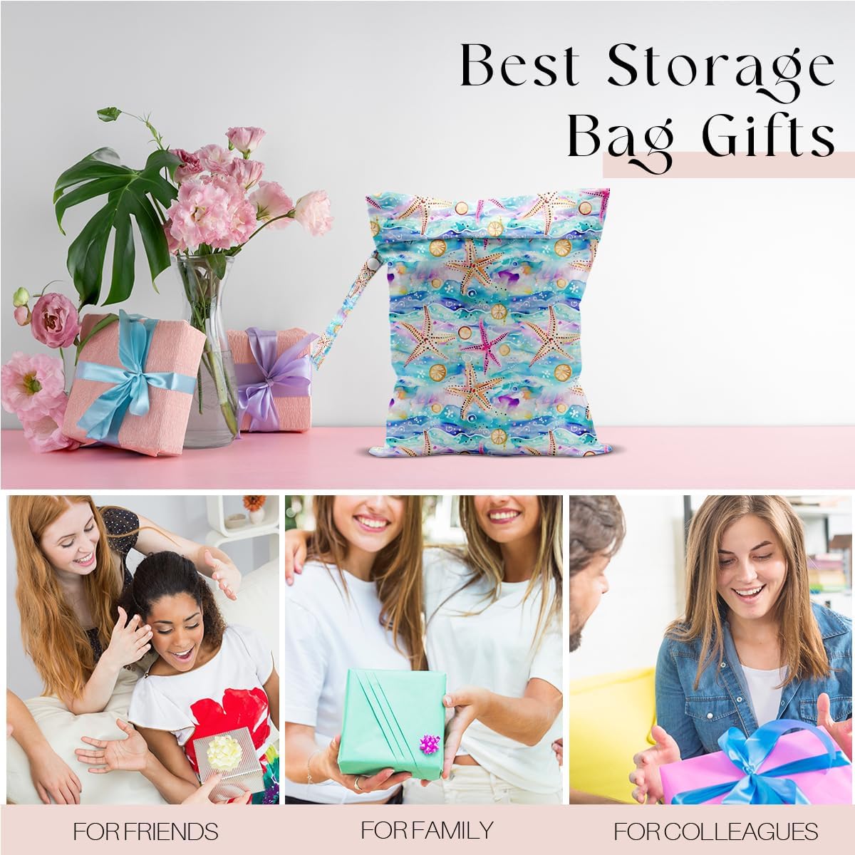 Wet Bag for Swimsuit, Beach Travel Essentials Wet Dry Bag, for Sunscreen Toiletry Dirty Clothes Yoga Gym Diaper, Friends Summer Beach Vacation Gifts. Colorful starfish
