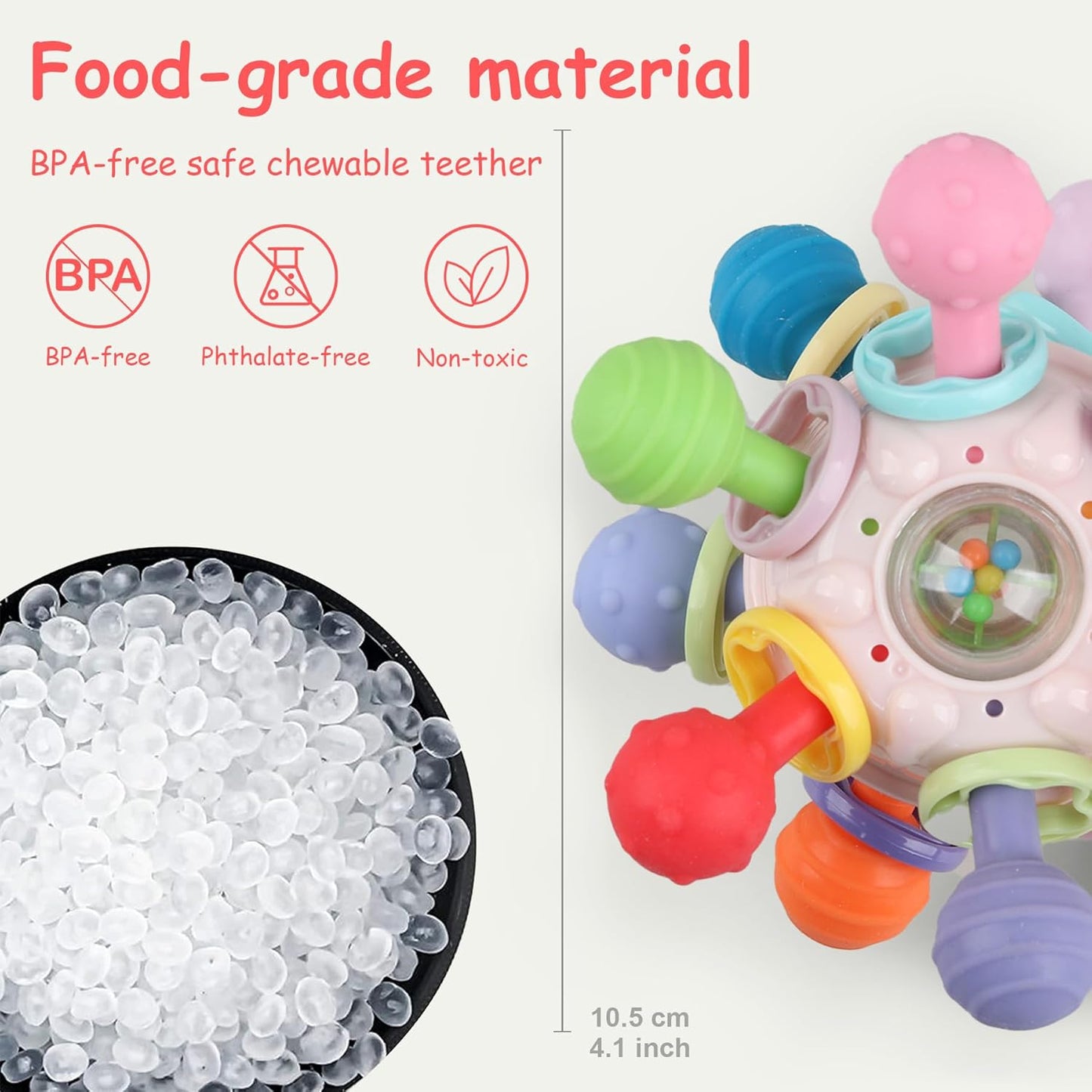 Baby Teething Toys - Infant Sensory Chew Rattles Toys - Newborn Montessori Learning Developmental Toy - Teethers for Babies 0 3 6 9 12 18 Months - Shower Gifts for 1 2 One Two Year Old (Pink)