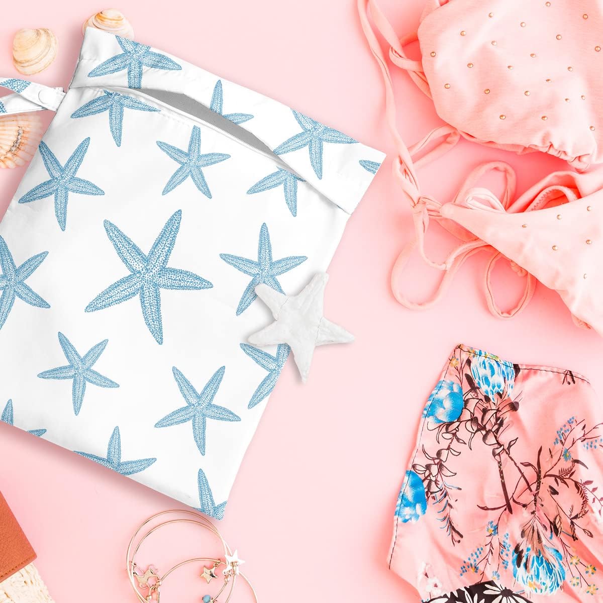 Wet Bag, Wet Dry Bag, Wet Bag for Swimsuit Travel Beach Pool Dirty Yoga Gym Clothes Makeup Bag Beach Wedding Supplies Waterproof Reusable Shell Pearl Starfish Gifts