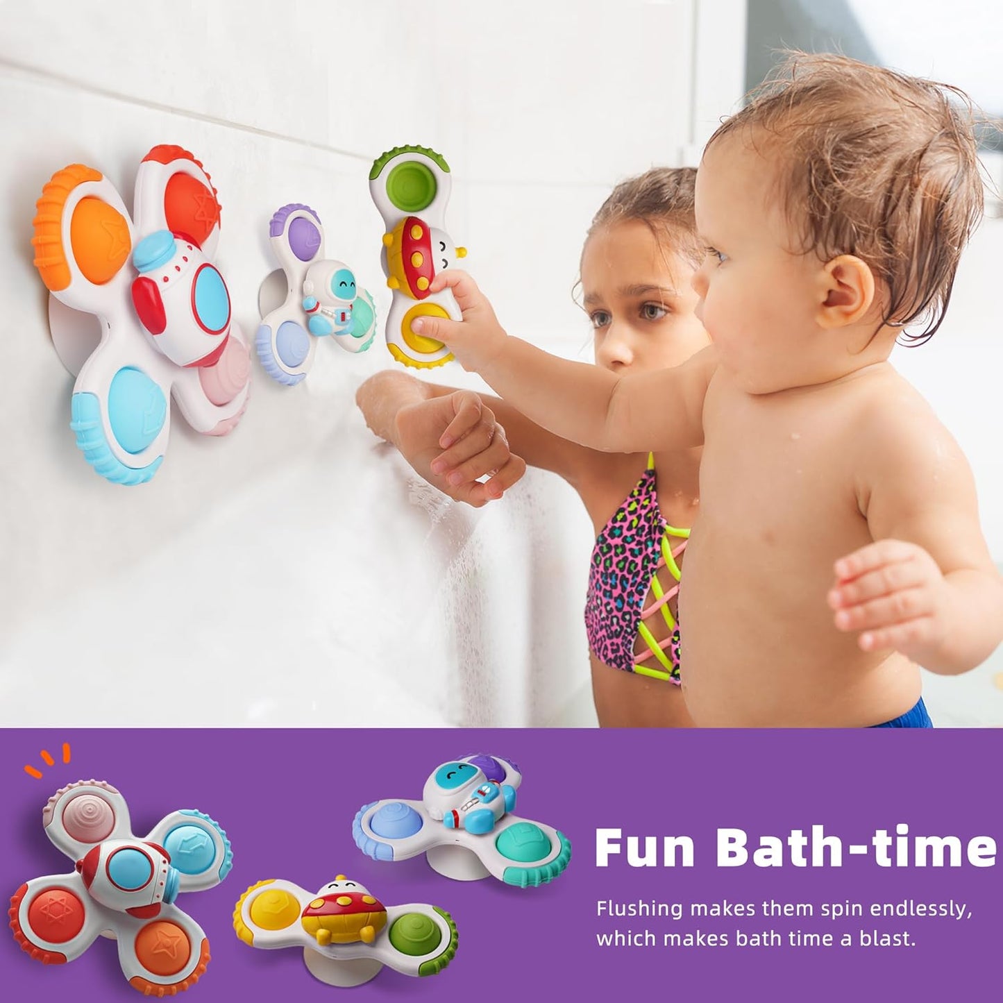 LiKee Strong Suction Cup Fidget Rotating Sensory Bath Toys for Baby, Airplane Car Travel Table & Window Toys for Toddler Boys and Girls, 12+ Months