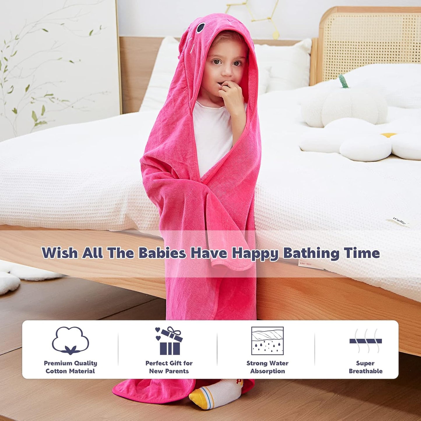 MICHLEY Animal Face Hooded Baby Towel Cotton Bathrobe for Boys Girls 0-6 Year Rose