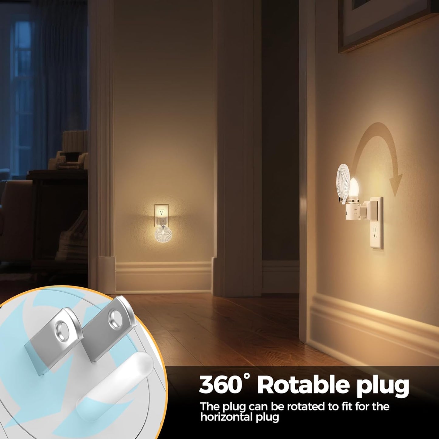 DORESshop LED Night Light, Glass Shell Night Lights Plug into Wall, 3 Level Brightness Adjustable Plug in NightLight with 360° Rotatable, Dusk to Dawn Sensor Nightlights for Adults, Bedroom, 3000K