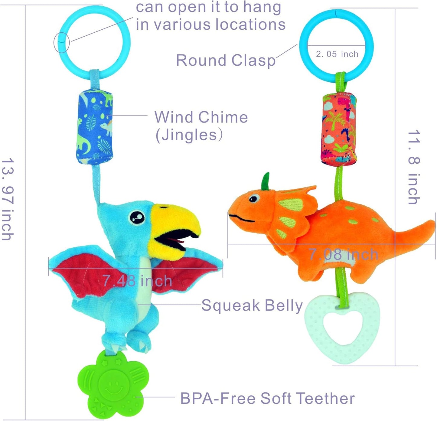 Baby Toys for 0 3 6 9 12 Months, Soft Rattle Wind Chime Car Seat Crib Stroller Toys, Dinosaur Baby Hanging Toys Birthday for Baby Boys and Girls