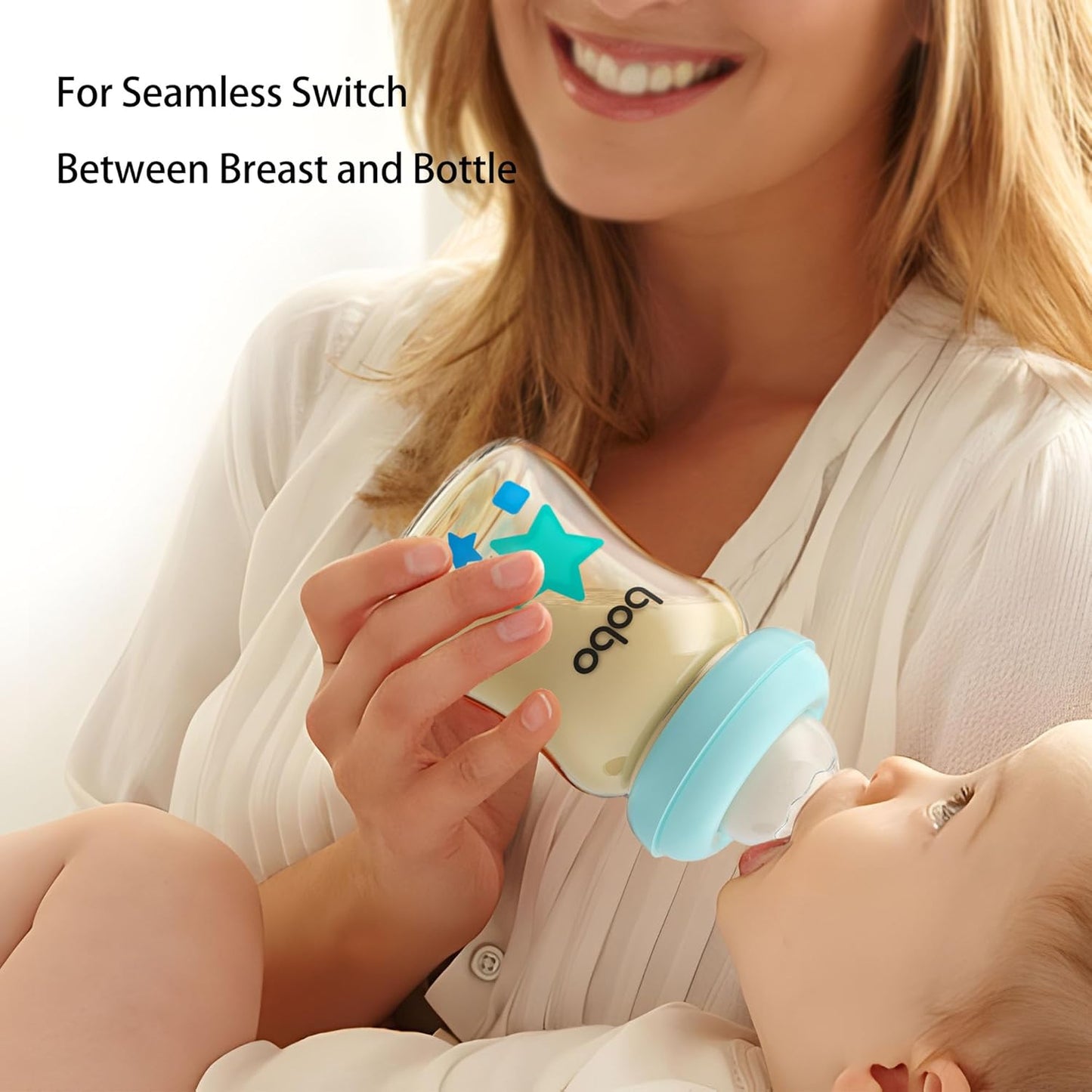 YOHKOH PPSU Baby Bottle Wide Neck, Newborn Anti-Colic Baby Bottle with Natural Response Nipple, Streamlined Body, Easy to Clean (5.4oz (Pack of 2), Blue)