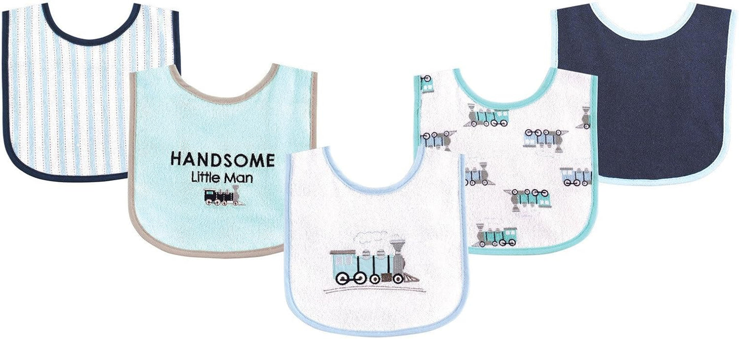 Luvable Friends Baby Cotton Terry Drooler Bibs with PEVA Back, Transportation, One Size