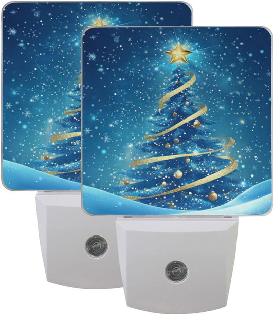 Aslsiy Night Light for Kids Blue Snow Christmas Tree Plug in Wall Lamp LED Dusk to Dawn Sensor Energy Saving Nightlight for Boys Girls Men Women
