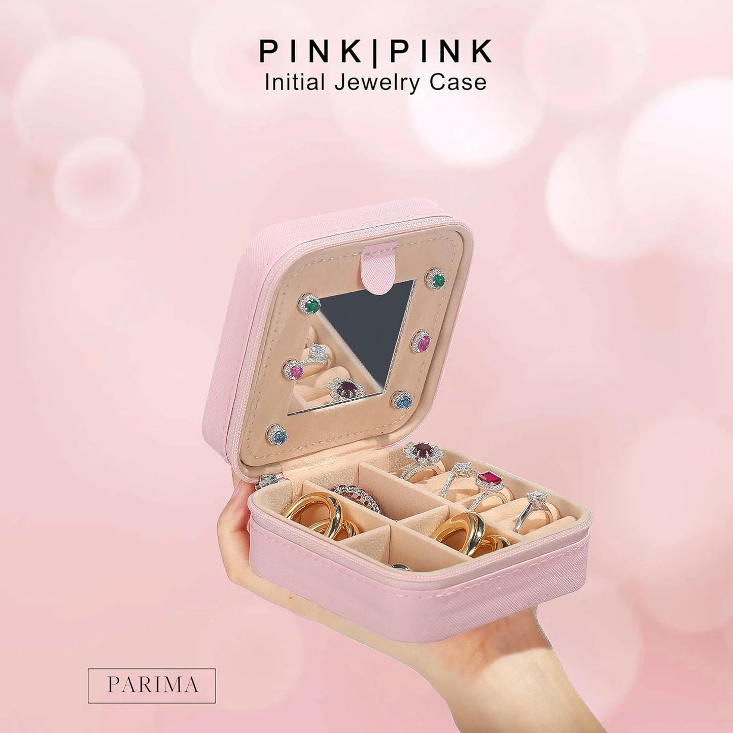 Parima Travel Jewelry Case for Women Girls, H Initial Jewelry Box | Small Jewelry Boxes | Jewelry Cases | Travel Gifts for Girl - Letter H, Pink